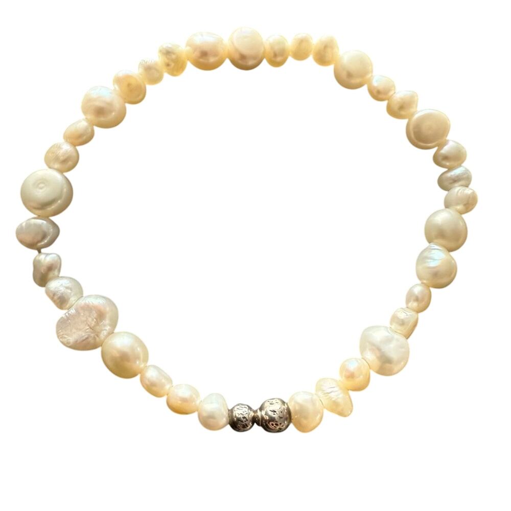 925 Sterling Silver Beads & Pearls Stretch Bracelet